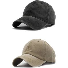 two hats, one black and one tan are shown in three different colors with the same hat