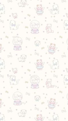 a white wallpaper with small cartoon animals on it's side and stars in the background