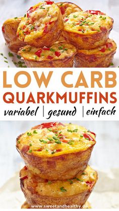 low carb quiche cups stacked on top of each other with text overlay