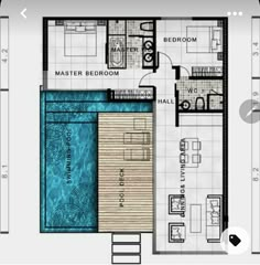 the floor plan for a two bedroom apartment with an outdoor swimming pool and patio area