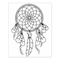 a black and white drawing of a dream catcher