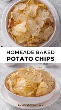 homemade baked potato chips in a white bowl