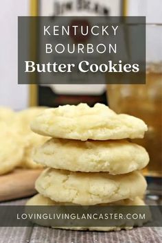 three cookies stacked on top of each other with the words kentucky bourbon butter cookies