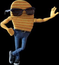 a cartoon character wearing sunglasses and holding his arms out