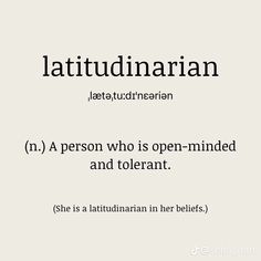 the words latitudinarian are in black and white, with an image of