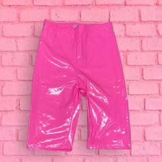 Vinyl Pink Biker Shorts Brand New With Tags Attached Size M Trendy Stretch High Waist Bermuda Shorts, Trendy High Waist Stretch Bermuda Shorts, Trendy Fitted High Waist Bermuda Shorts, Trendy Short Pink Pants, Trendy Pink Short Length Pants, Trendy Short Length Pink Pants, Trendy Short-length Pink Pants, Trendy Fitted Bermuda Shorts, Spring Pink Fitted Biker Shorts