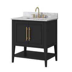 Room Vanity Ideas, Black Vanity Bathroom, Mdf Cabinets, Black Sink, Black Vanity, Single Sink Vanity, Marble Wood, Marble Vanity Tops, Transitional Bathroom Vanities