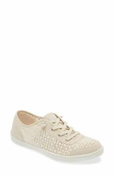 SKECHERS BOBS B Cute Painted Petal Sneaker (Women) | Nordstromrack Beige Textile Sneakers For Spring, Spring Sneakers With Branded Insole, Textile Sneakers For Fall, Fall Textile Sneakers, Comfortable Lace-up Sneakers For Spring, Cream Sneakers With Laces For Spring, Comfortable Beige Sneakers, Cream Sneakers With Woven Sole For Spring, White Lace Synthetic Sneakers