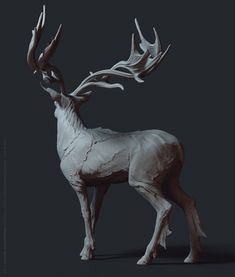 a white sculpture of a deer with antlers on it's back