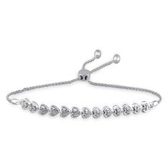 Jewelili Bolo Bracelet, Adjustable Length with Natural White Round Diamonds in Sterling Silver 1/10 CTTW View 3 Heart On Your Sleeve, Silver Jewellery Online, Bolo Bracelet, Opal Necklace, Heart On, Metal Bracelets, White Diamonds, Diamond Stone, Diamond Gemstone