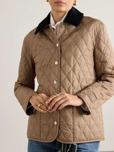 Camel Corduroy-trimmed quilted shell jacket | BURBERRY | NET-A-PORTER Burberry Quilted Jacket Women, Burberry Jacket Outfit, Burberry Jacket Women, Burberry Quilted Jacket, Burberry Outfit, Dream Fashion, Burberry Jacket, Burberry Women, Quilted Coat