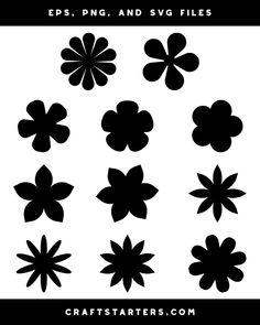 black and white flower silhouettes with the text, epsp png and svg files