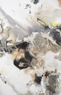 an abstract painting with black, brown and white colors