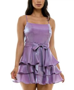 Score a must-have party look with this tiered fit & flare dress from B Darlin. Lavender Dress Short, Lavendar Dress, Middle School Dance Dresses, Purple Short Dress, School Dance Dresses, Dress Amazon, Dark Lavender, Lavender Dresses, Purple Mini Dresses