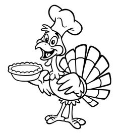 a cartoon turkey holding a pie