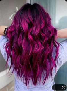 Hair Color Ideas For Round Faces, Dark Brown Hair Pink Highlights, Wild Orchid Hair Color, Raspberry Balayage, Magenta Balayage, Purple Hair Inspiration, Cherry Highlights, Raspberry Hair Color, Vacay Hair