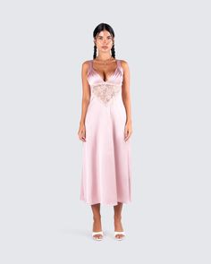 Saba Pink Satin Lace Midi Dress Long Sleep Dress, Color Durazno, Satin Cami Dress, Polka Dot Maxi Dresses, Pink Maxi, Sleep Dress, Lace Midi, Pink Maxi Dress, Nightgowns