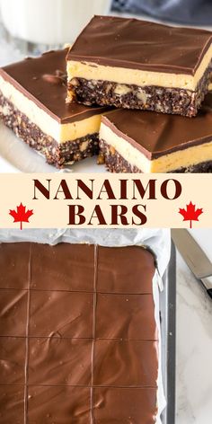 there are chocolate bars on top of each other and the words nanamio bars above it