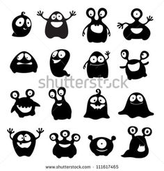 black and white halloween monsters silhouettes