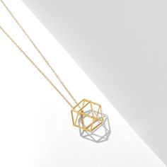 3D prism necklace Modern Geometric Gold Jewelry, Gold Necklace With Faceted Rectangular Pendant, Gold Faceted Necklace With Rectangular Pendant, Modern Gold Geometric Necklace, Minimalist Gold Geometric Necklace, Gold Geometric Minimalist Necklace, Minimalist Geometric Gold Jewelry, Minimalist Gold Hexagon Jewelry, Minimalist Geometric Gold Necklace