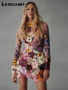 Great shopping ideas for Party Dresses Women O-Neck Long Sleeves 3D Flower Lace Applique Dresses, Womens Dresses Vestidos Color Rosa, Party Kleidung, Candice Swanepoel, Dress Crafts, Black Sheath Dress, 영감을 주는 캐릭터, Floral Applique, Long Sleeve Mini, Long Sleeve Mini Dress