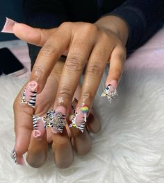 Nail Ideas Cow Print, Lisa Frank Nails, Pink Cow Print, Nail Appointment, Medium Nails, Native Dress, Y2k Nails