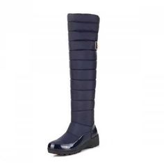 Women's Warm Over Knee High Winter Boots - Zorket Navy Round Toe Boots For Winter, Blue Insulated Winter Boots, Knee High Winter Boots, High Winter Boots, Fall Boot Trend, Over Knee High Boots, Knee High Boots Winter, Pu Boots, Black Platform Shoes