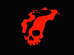 a red skull on a black background