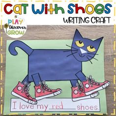 a cat with shoes writing craft for kids