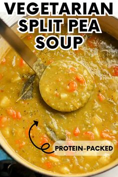 a ladle full of vegatarian split pea soup