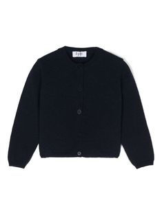 navy blue virgin wool knitted construction front button fastening ribbed trim crew neck long sleeves ribbed cuffs and hem Navy Cardigan With Ribbed Cuffs For Fall, Classic Navy Cardigan With Ribbed Cuffs, Teen Boy Outfits, Dress With Jean Jacket, Baby Boy Accessories, Dolce And Gabbana Kids, Suits Coats, Cardigan Tops, Wool Cardigan