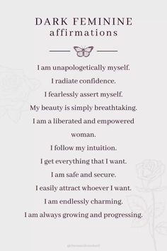 Dark Feminine Affirmations - Repost from The Manifested Self Daily Female Affirmations, Divine Feminity Affirmations, Dark Fem Affirmations, Elegant Woman Affirmations, Man Eater Affirmations, Glamour Magick Affirmations, Confident Affirmations Law Of Attraction, Goth Affirmations, Womens Affirmations