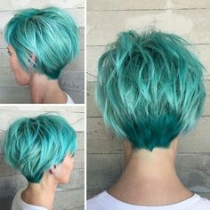 Hairstyle Pixie, Mint Green Hair, Stacked Bob, Hair Things, Fantasy Hair, Short Hair Color, Penteado Cabelo Curto, Round Faces