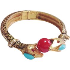 Signed Florenza Double Snake Head Bangle c. 60 Snake Head, Vintage Costume Jewelry, Come Together, Vintage Costumes, Snakes