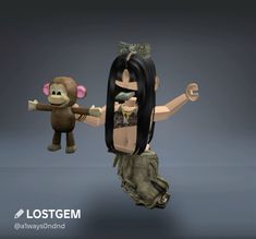 an animated monkey and girl holding hands in front of a gray background with the caption lostgem