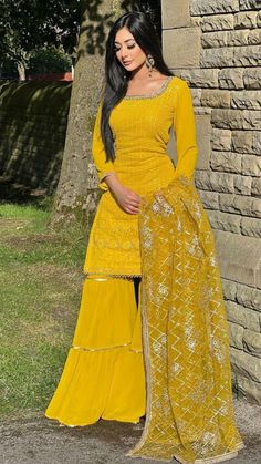 Yellow Sharara, Bollywood Dress, Custom Bridesmaid Dress, Indian Look, Sharara Suit, Desi Clothes, Heavy Embroidery, Sharara Set