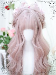 Get ready to elevate your look with our pink air bangs long wavy synthetic wig. This stunning wig features a gorgeous pink color that will make you stand out from the crowd. The air bangs add a touch of playfulness, while the long wavy style adds a touch of elegance to your overall look. Made from high-quality synthetic materials, this wig is designed to last and maintain its shape.  Please note that this product includes only the wig, other accessories are not included.  Garment Size Pink Outfit Accessories, Kou Diabolik Lovers, Pastel Wig, Light Pink Hair, Air Bangs, Bangs Long, Anime Wigs