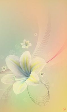 an abstract flower with swirls and butterflies in pastel colors on a light background