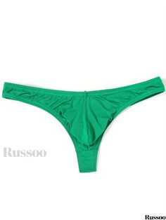 Russoo - Mens Set of 3 Breathable and Comfortable Cotton G-Strings & Thongs Underwear Green Stretch Boxer Briefs, Fabric Medium, Knit Fabric, Weaving, Solid Color