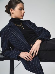 Tweed Pinstripe Oversized Blazer Streetwear Spring, Split Long Dress, Fit Clothes, Fits Clothes, Button Style, Spring Fashion Outfits, Tweed Blazer, Oversized Blazer, Black Blazers