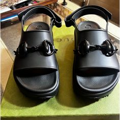 Gucci Women’s Rubber Horsebit Flatform Sandal Black Size 39 Bwib Dust Covers Authentic Can Provide More Pictures And Receipt Designer Open Toe Sandals With Horsebit Detail, Gucci Black Leather Sandals, Luxury Sandals With Horsebit Detail, Black Gucci Leather Sandals, Gucci Flat Sandals For Formal Occasions, Black Gucci Open Toe Sandals, Gucci Formal Flat Sandals, Gucci Black Luxury Sandals, Black Gucci Sandals For Summer