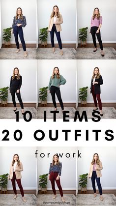 10 Items 20 Outfits for Work - Pumps & Push Ups Women’s Work Clothes, Women’s Casual Work Outfits, 3 3 3 Outfits, Business Casual Capsule Wardrobe 2023, Smart Formals Women, Outfits For Office Work Casual, Teacher Capsule Wardrobe 2023, Womens Casual Work Outfits, Fall Work Outfits For Women 2022