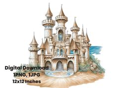 a drawing of a castle with the words digital printable png, jpg and 12x2 inches