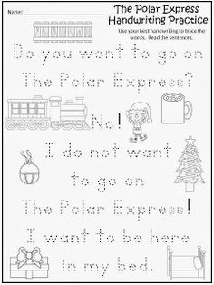 the polar express handwriting practice worksheet with pictures and words to help students learn how to write