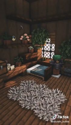 a living room filled with lots of furniture and plants on the floor in front of a window