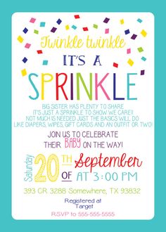 a birthday party flyer with colorful confetti and sprinkles on it