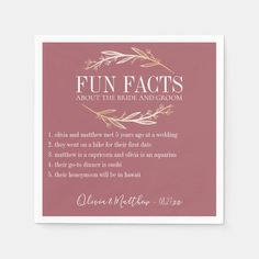 the fun fact card for wedding guests to use on their menus or as an item