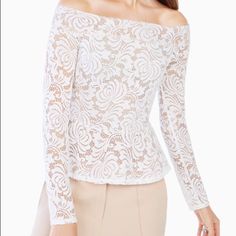 Beautiful And Elegant Lace Top. Original Price Is $118. Sold Out On Bcbg Website. Elegant Lace Tops, Long Sleeve Peasant Top, Leather Peplum Tops, Leather Peplum, Dolman Sleeve Tops, White Lace Top, Dressy Tops, Boho Blouses, Long Blouse