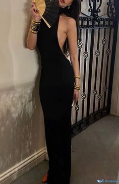 Orcajump - Ultra-Chic, Backless, Smooth Satin Finish, Sleek Maxi Dress in Solid Color Long Midi Dress, Bodycon Maxi Dresses, Home Dress, Crewneck Dress, Satin Midi Dress, Maxi Dress With Sleeves, Black Maxi Dress, Olivia Mark, Dance Wear