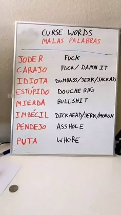 a white board with some writing on it